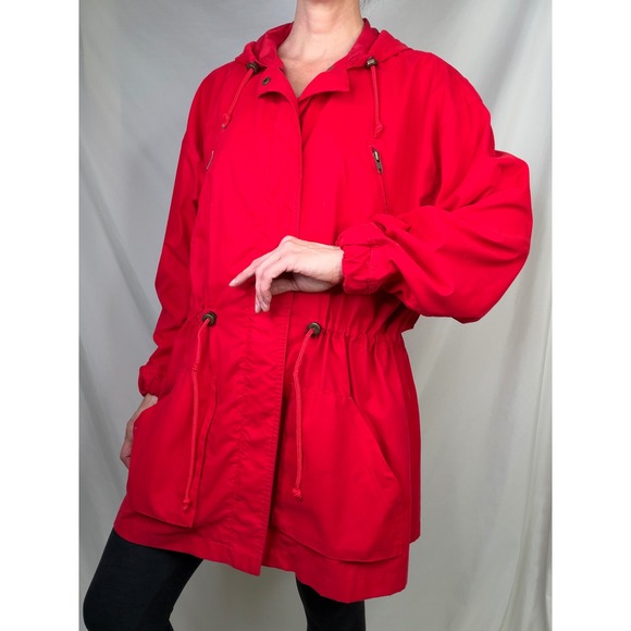 Nordstrom Vintage 90s Red Hooded Drawstring Waist Anorak Rain Jacket Hood S - Picture 17 of 17